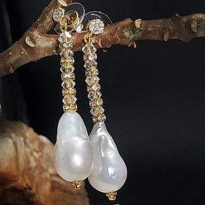 Sterling 925 Silver 18K Gold plated  Studs Earrings Genuine Baroque Pearls